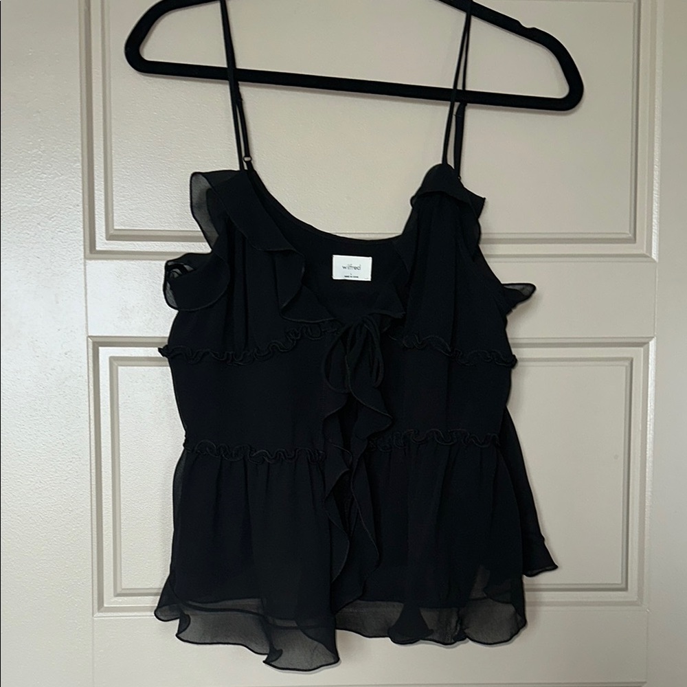 Aritzia Wilfred Black Ruffled Tie Top Size L